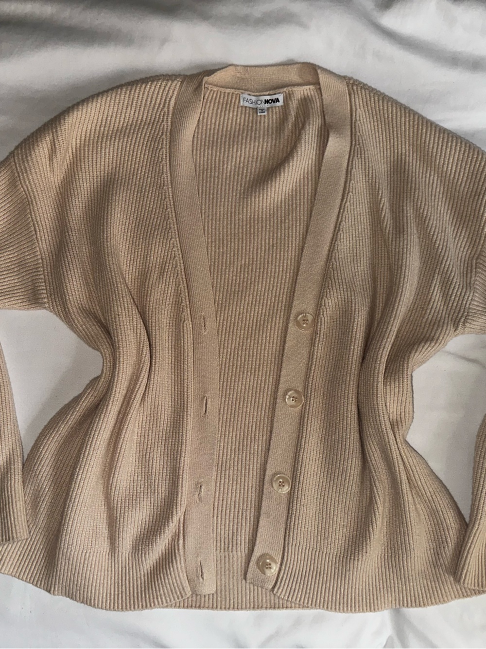 Fashion Nova Tan Ribbed Button-Up Women's Cardigan